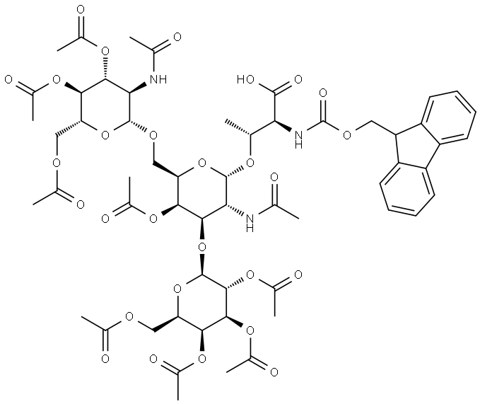 (2S,3R)-2-((((9H-fluoren-9-yl)Methoxy)carbonyl)aMino)-3-(((2S,3R,4R,5R,6R)-3-acetaMido-6-((((2R,3R,4R,5S,6R)-3-acetaMido-4,5-diacetoxy-6-(acetoxyMethyl)tetrahydro-2H-pyran-2-yl)oxy)Methyl)-5-acetoxy-4-(((2R,3R,4S,5S,6R)-3,4,5-triacetoxy-6-(acetoxyMethyl)t Struktur