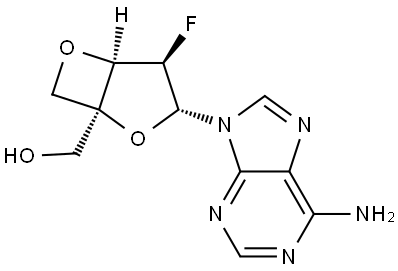 9H-Purin-6-amine, 9-[3,5-anhydro-2-deoxy-2-fluoro-4-C-(hydroxymethyl)-α-L-lyxofuranosyl]- Struktur