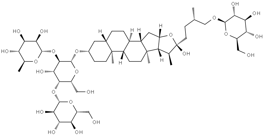 (3β,5α,22α,25S)-26-(β-D-Glucopyranosyloxy)-22-hydroxyfurostan-3-yl O-6-deoxy-α-L-mannopyranosyl-(1→2)-O-[β-D-glucopyranosyl-(1→4)]-β-D-galactopyranoside Struktur