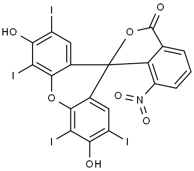 3',6'-dihydroxy-2',4',5',7'-tetraiodo-7-nitro-3H-spiro[isobenzofuran-1,9'-xanthen]-3-one Struktur