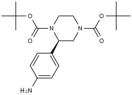 di-tert-butyl (R)-2-(4-aminophenyl)piperazine-1,4-dicarboxylate Struktur