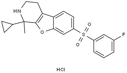 1-cyclopropyl-7-((3-fluorophenyl)sulfonyl)-1-methyl-1,2,3,4-tetrahydrobenzofuro[2,3-c]pyridine hydrochloride Struktur