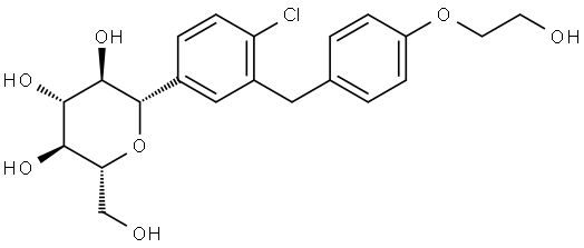 D-Glucitol, 1,5-anhydro-1-C-[4-chloro-3-[[4-(2-hydroxyethoxy)phenyl]methyl]phenyl]-, (1S)- Struktur