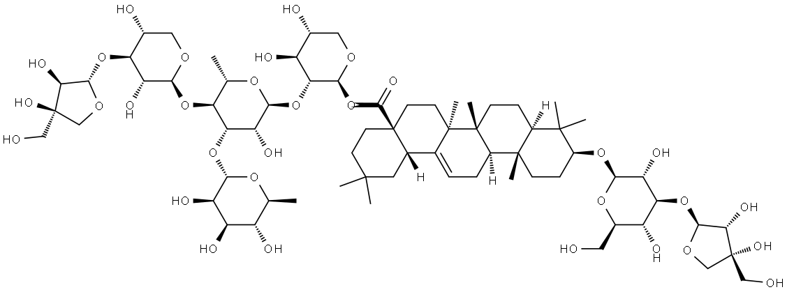 Olean-12-en-28-oic acid, 3-[(3-O-D-apio-β-D-furanosyl-β-D-glucopyranosyl)oxy]-, O-D-apio-β-D-furanosyl-(1→3)-O-β-D-xylopyranosyl-(1→4)-O-[6-deoxy-α-L-mannopyranosyl-(1→3)]-O-6-deoxy-α-L-mannopyranosyl-(1→2)-β-D-xylopyranosyl ester, (3β)-