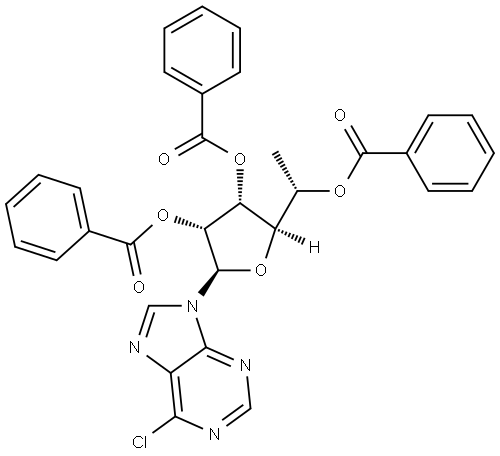 9-(5(R)-C-Methyl-2,3,5-tri-O-benzoyl-b-D-ribofuranosyl)-6-chloropurine Struktur