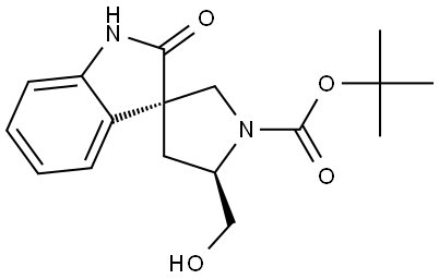 tert-butyl (3S,5'R)-5'-(hydroxymethyl)-2-oxospiro[indoline-3,3'-pyrrolidine]-1'-carboxylate Struktur