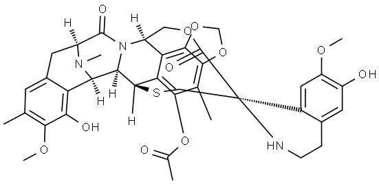 Spiro[6,16-(epithiopropanoxymethano)-7,13-imino-14H-1,3-dioxolo[7,8]isoquino[3,2-b][3]benzazocine-20,1'(2'H)-isoquinoline]-14,19-dione, 5-(acetyloxy)-3',4',6,6a,7,12,13,16-octahydro-6',8-dihydroxy-7',9-dimethoxy-4,10,23-trimethyl-, (1'R,6R,6aR,7R,13S,16R)- Struktur