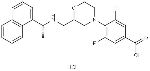 3,5-difluoro-4-(2-((((R)-1-(naphthalen-1-yl)ethyl)amino)methyl)morpholino)benzoic acid hydrochloride Struktur