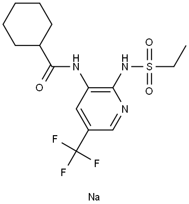 Cyclohexanecarboxamide, N-[2-[(ethylsulfonyl)amino]-5-(trifluoromethyl)-3-pyridinyl]-, sodium salt (1:1) Struktur