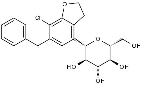 D-Glucitol, 1,5-anhydro-1-C-[7-chloro-2,3-dihydro-6-(phenylmethyl)-4-benzofuranyl]-, (1S)- Struktur