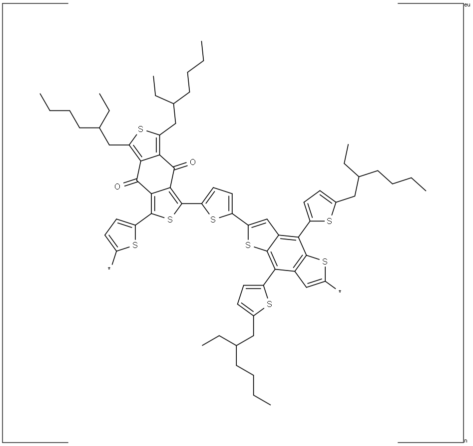 poly[(2,6-(4,8-bis(5-(2-ethylhexyl)thiophen-2-yl)-benzo[1,2-b:4,5-b']dithiophene))-alt-(5,5- (1',3'-di-2-thienyl-5',7'-bis(2-ethylhexyl)benzo[1',2'-c:4',5'-c']dithiophene-4,8-dione))] Struktur