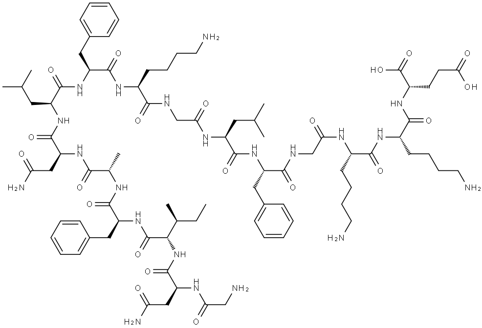 L-Glutamic acid, glycyl-L-asparaginyl-L-isoleucyl-L-phenylalanyl-L-alanyl-L-asparaginyl-L-leucyl-L-phenylalanyl-L-lysylglycyl-L-leucyl-L-phenylalanylglycyl-L-lysyl-L-lysyl- Struktur