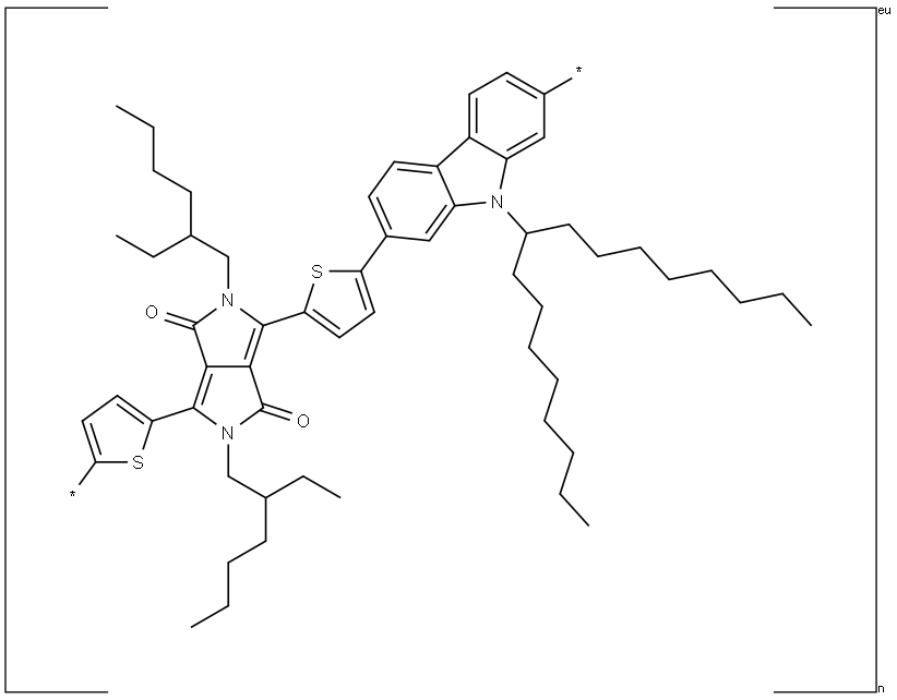 Poly[[9-(1-octylnonyl)-9H-carbazole-2,7-diyl]-2,5-thiophenediyl[2,5-bis(2-ethylhexyl)-2,3,5,6-tetrahydro-3,6-dioxopyrrolo[3,4-c]pyrrole-1,4-diyl]-2,5-thiophenediyl] Struktur