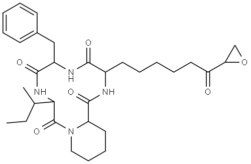 Cyclo[α-amino-η-oxo-2-oxiraneoctanoyl-D-phenylalanyl-L-isoleucyl-(2S)-2-piperidinecarbonyl] Struktur