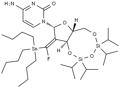 Cytidine, 2'-deoxy-2'-[fluoro(tributylstannyl)methylene]-3',5'-O-[1,1,3,3-tetrakis(1-methylethyl)-1,3-disiloxanediyl]-, (2'Z)- (9CI) Struktur