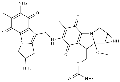 Azirino[2',3':3,4]pyrrolo[1,2-a]indole-4,7-dione, 8-[[(aminocarbonyl)oxy]methyl]-6-[[(2,7-diamino-2,3,5,8-tetrahydro-6-methyl-5,8-dioxo-1H-pyrrolo[1,2-a]indol-9-yl)methyl]amino]-1,1a,2,8,8a,8b-hexahydro-8a-methoxy-5-methyl-, [1aS-[1aα,6(S*),8β,8aα,8bα]]- (9CI) Struktur