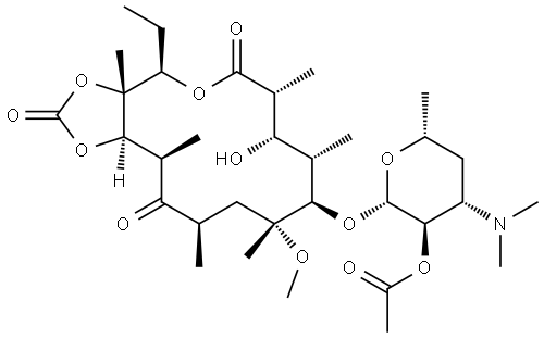 Erythromycin, 3-O-de(2,6-dideoxy-3-C-methyl-3-O-methyl-α-L-ribo-hexopyranosyl)-6-O-methyl-, cyclic 11,12-carbonate 2'-acetate