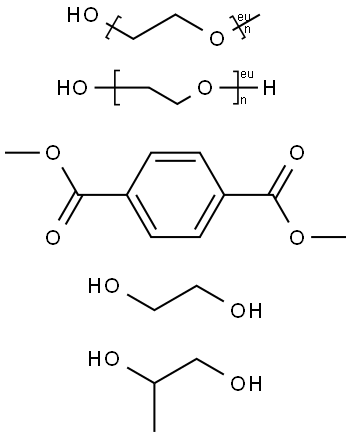 1,4-Benzenedicarboxylic acid, dimethyl ester, polymer with 1,2-ethanediol, alpha-hydro-omega-hydroxypoly(oxy-1,2-ethanediyl) and 1,2-propanediol, ester with alpha-methyl-omega-hydroxypoly(oxy-1,2-ethanediyl) Struktur