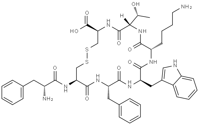 L-Cysteine, D-phenylalanyl-L-cysteinyl-L-phenylalanyl-D-tryptophyl-L-lysyl-L-threonyl-, cyclic (2→7)-disulfide Struktur