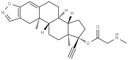 Glycine, N-methyl-, (17α)-pregna-2,4-dien-20-yno[3,2-d]isoxazol-17-yl ester (9CI) Struktur