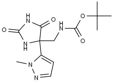 tert-butyl ((4-(1-methyl-1H-pyrazol-5-yl)-2,5-dioxoimidazolidin-4-yl)methyl)carbamate Struktur