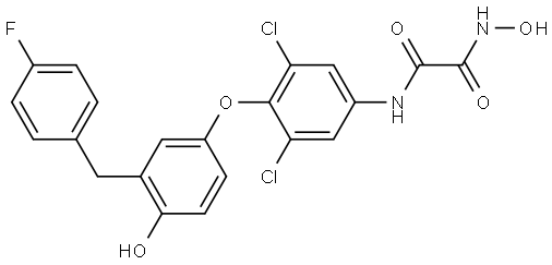 Ethanediamide, N1-[3,5-dichloro-4-[3-[(4-fluorophenyl)methyl]-4-hydroxyphenoxy]phenyl]-N2-hydroxy- Struktur