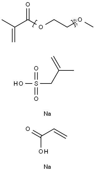 2-Propenoic acid, polymer with .alpha.-(2-methyl-1-oxo-2-propenyl)-.omega.-methoxypoly(oxy-1,2-ethanediyl) and sodium 2-methyl-2-propene-1-sulfonate, sodium salt Struktur