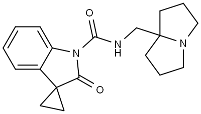 Spiro[cyclopropane-1,3′-[3H]indole]-1′(2′H)-carboxamide, 2′-oxo-N-[(tetrahydro-1H-pyrrolizin-7a(5H)-yl)methyl]- Struktur