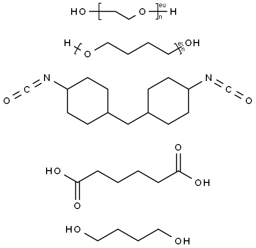 Hexanedioic acid, polymer with 1,4-butanediol, .alpha.-hydro-.omega.-hydroxypoly(oxy-1,4-butanediyl), .alpha.-hydro-.omega.-hydroxypoly(oxy-1,2-ethanediyl) and 1,1-methylenebis4-isocyanatocyclohexane Struktur