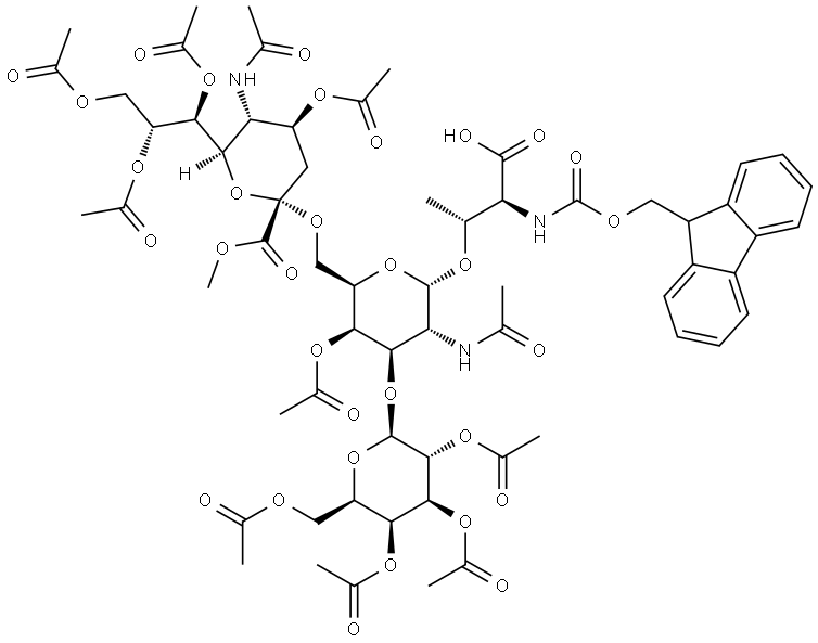 Fmoc-Thr((Ac4Galβ1-3)Me,Ac4Neu5Acα2-6AcGalNAcα)-OH Struktur