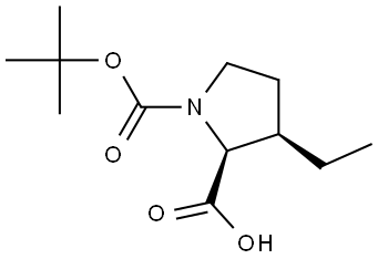 (2S,3R)-1-(tert-butoxycarbonyl)-3-ethylpyrrolidine-2-carboxylic acid Struktur