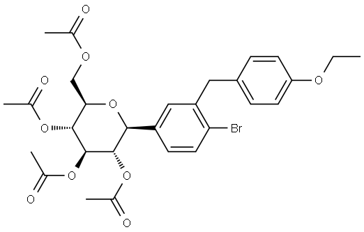 D-Glucitol, 1,5-anhydro-1-C-[4-bromo-3-[(4-ethoxyphenyl)methyl]phenyl]-, 2,3,4,6-tetraacetate, (1S)- Struktur