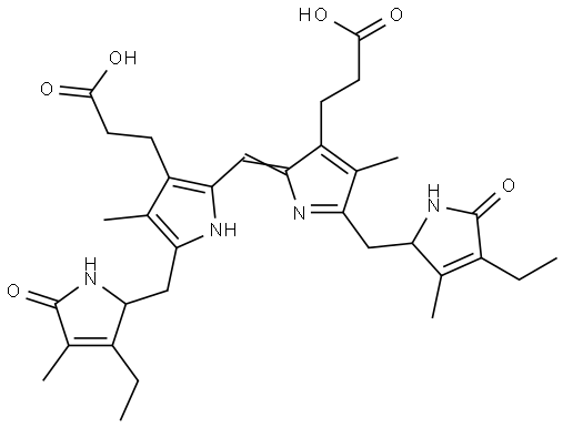 3,18-diethyl-1,4,5,15,16,19,22,24-octahydro-2,7,13,17-tetramethyl-1,19-dioxo-21H-biline-8,12-dipropionic acid  Struktur