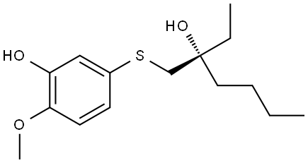 (R)-5-((2-ethyl-2-hydroxyhexyl)thio)-2-methoxyphenol Struktur