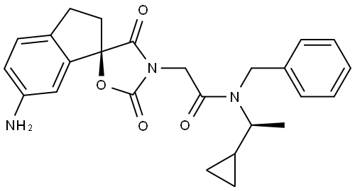 2-((R)-6-amino-2',4'-dioxo-2,3-dihydrospiro[indene-1,5'-oxazolidin]-3'-yl)-N-benzyl-N-((S)-1-cyclopropylethyl)acetamide Struktur