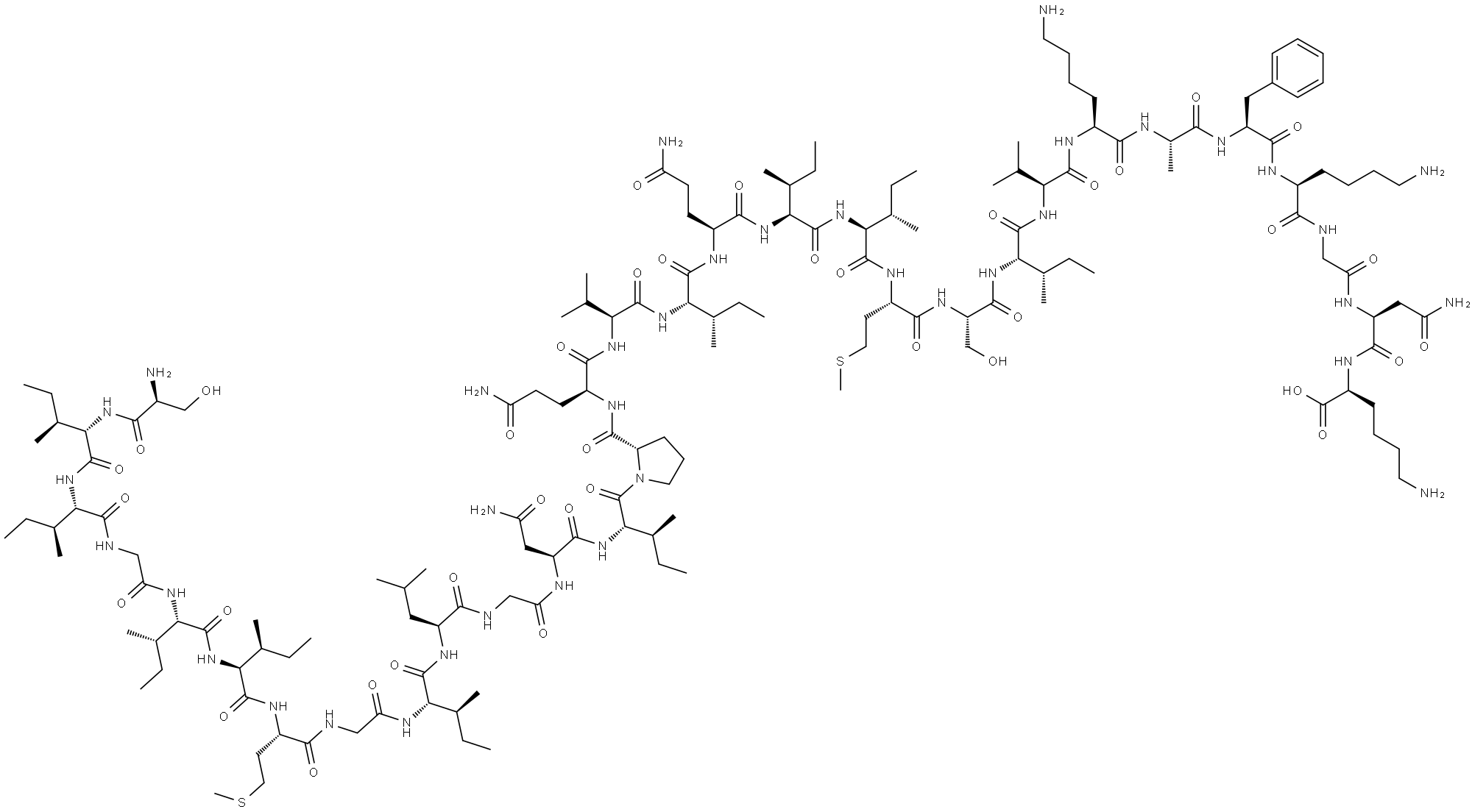 L-Lysine, L-seryl-L-isoleucyl-L-isoleucylglycyl-L-isoleucyl-L-isoleucyl-L-methionylglycyl-L-isoleucyl-L-leucylglycyl-L-asparaginyl-L-isoleucyl-L-prolyl-L-glutaminyl-L-valyl-L-isoleucyl-L-glutaminyl-L-isoleucyl-L-isoleucyl-L-methionyl-L-seryl-L-isoleucyl-L-valyl-L-lysyl-L-alanyl-L-phenylalanyl-L-lysylglycyl-L-asparaginyl- Struktur