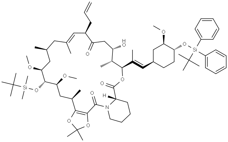 5H-1,3-Dioxolo[4,5-f]pyrido[2,1-c][1,4]oxaazacyclotricosine-15,21,27(4H,6H,21aH)-trione, 7-[[(1,1-dimethylethyl)dimethylsilyl]oxy]-19-[(1E)-2-[(1R,3R,4R)-4-[[(1,1-dimethylethyl)diphenylsilyl]oxy]-3-methoxycyclohexyl]-1-methylethenyl]-7,8,9,10,11,14,16,17,18,19,22,23,24,25-tetradecahydro-17-hydroxy-6,8-dimethoxy-2,2,4,10,12,18-hexamethyl-14-(2-propen-1-yl)-, (4R,6S,7R,8S,10S,12E,14R,17S,18R,19S,21aS)-