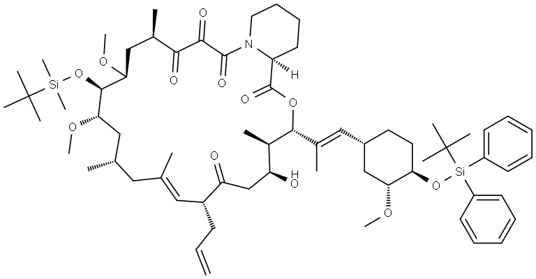 3H-Pyrido[2,1-c][1,4]oxaazacyclotricosine-1,7,19,20,21(4H,8H,23H)-pentone, 15-[[(1,1-dimethylethyl)dimethylsilyl]oxy]-3-[(1E)-2-[(1R,3R,4R)-4-[[(1,1-dimethylethyl)diphenylsilyl]oxy]-3-methoxycyclohexyl]-1-methylethenyl]-5,6,11,12,13,14,15,16,17,18,24,25,26,26a-tetradecahydro-5-hydroxy-14,16-dimethoxy-4,10,12,18-tetramethyl-8-(2-propen-1-yl)-, (3S,4R,5S,8R,9E,12S,14S,15R,16S,18R,26aS)-