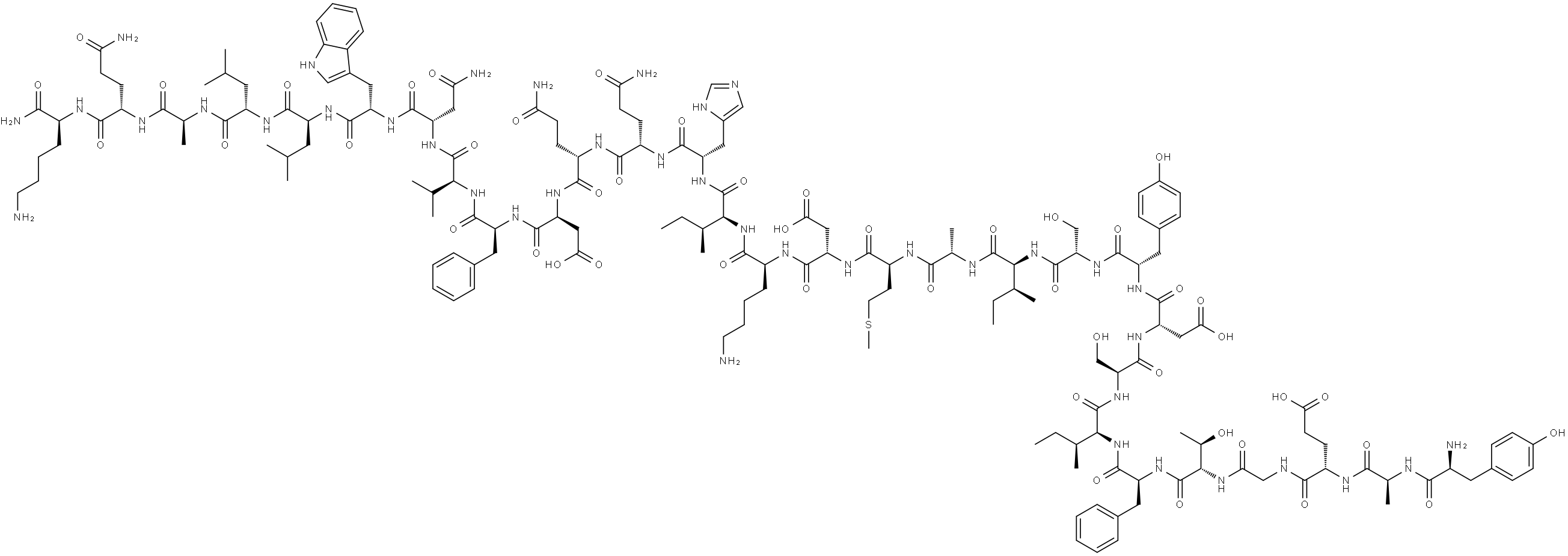 Tyr-Ala-Glu-Gly-Thr-Phe-Ile-Ser-Asp-Tyr-Ser-Ile-Ala-Met-Asp-Lys-Ile-His-Gln-Gln-Asp-Phe-Val-Asn-Trp-Leu-Leu-Ala-Gln-Lys-NH2 Struktur