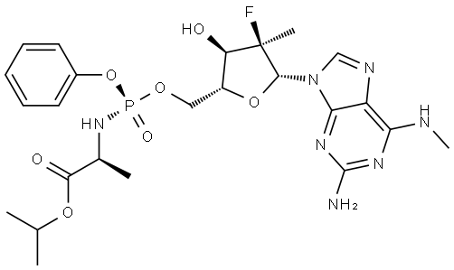 L-Alanine, N-[[P(R),2'R]-2-amino-2'-deoxy-2'-fluoro-N,2'-dimethyl-P-phenyl-5'-adenylyl]-, 1-methylethyl ester Struktur