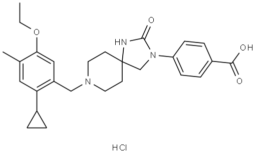 Benzoic acid, 4-[8-[(2-cyclopropyl-5-ethoxy-4-methylphenyl)methyl]-2-oxo-1,3,8-triazaspiro[4.5]dec-3-yl]-, hydrochloride (1:1) Struktur