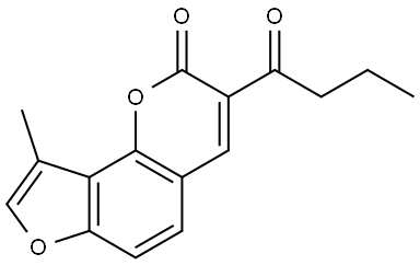 9-Methyl-3-(1-oxobutyl)-2H-furo[2,3-h]-1-benzopyran-2-one Struktur