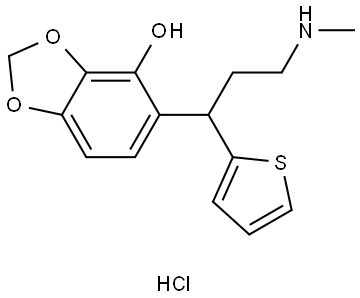 1,3-Benzodioxol-4-ol, 5-[3-(methylamino)-1-(2-thienyl)propyl]-, hydrochloride (1:1) Struktur