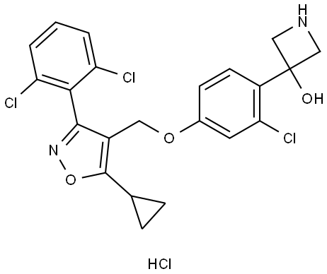 3-(2-chloro-4-((5-cyclopropyl-3-(2,6-dichlorophenyl)isoxazol-4-yl)methoxy)phenyl)azetidin-3-ol hydrochloride Struktur