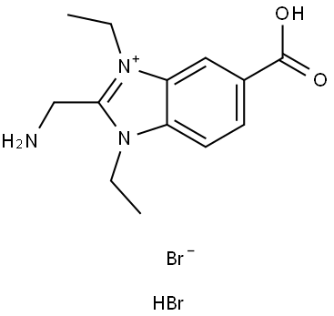 2-(aminomethyl)-5-carboxy-1,3-diethyl-1H-benzo[d]imidazol-3-ium bromide hydrobromide Struktur