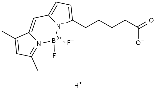 Borate(1-?)?, [5-?[(3,?5-?dimethyl-?2H-?pyrrol-?2-?ylidene-?κN)?methyl]?-?1H-?pyrrole-?2-?pentanoato(2-?)?-?κN1]?difluoro-?, hydrogen (1:1)?, (T-?4)?- Struktur