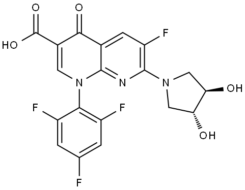 7-[(3R,4R)-3,4-dihydroxypyrrolidin-1-yl]-6-fluoro-4-oxo-1- (2,4,6-trifluorophenyl)-1,4-dihydro-1,8-naphthyridine-3-carboxylic aci Struktur