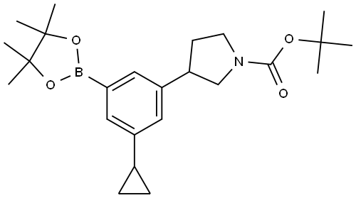 1-Pyrrolidinecarboxylic acid, 3-[3-cyclopropyl-5-(4,4,5,5-tetramethyl-1,3,2-dioxaborolan-2-yl)phenyl]-, 1,1-dimethylethyl ester Struktur