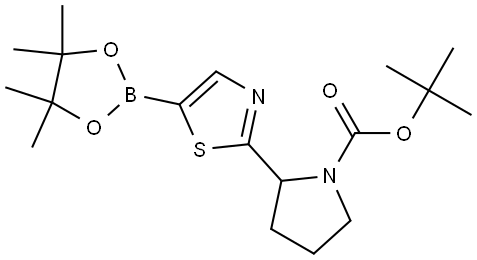 tert-butyl 2-(5-(4,4,5,5-tetramethyl-1,3,2-dioxaborolan-2-yl)thiazol-2-yl)pyrrolidine-1-carboxylate Struktur