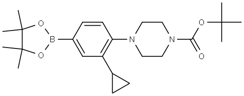 tert-butyl 4-(2-cyclopropyl-4-(4,4,5,5-tetramethyl-1,3,2-dioxaborolan-2-yl)phenyl)piperazine-1-carboxylate Struktur